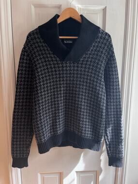 The Kooples Sport Wool Houndstooth Shawl Sweater Leather Elbow Patch Men L